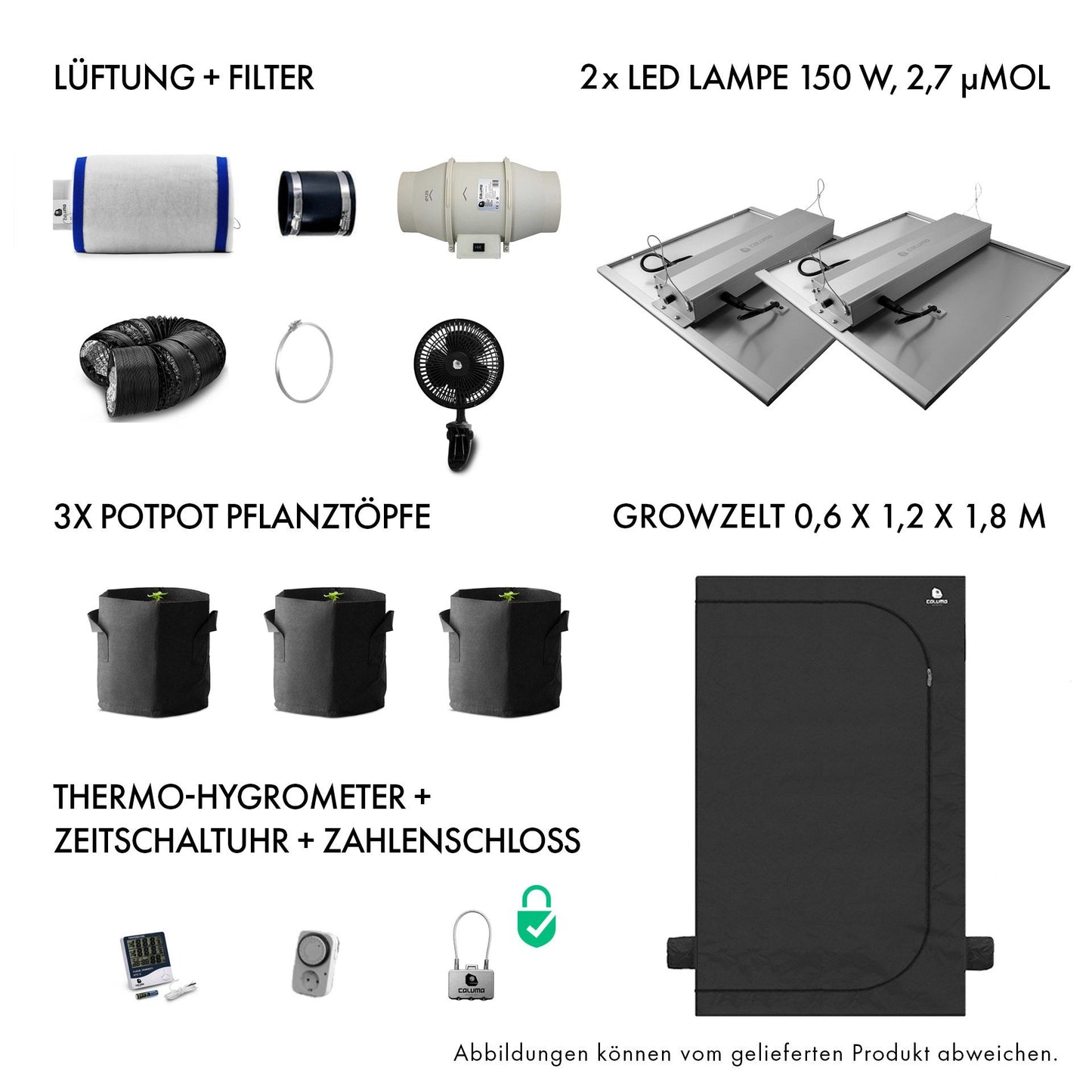 Caluma - Set Ambient - 3 Plants Plus (60 x 120 cm, 2 x 150 W)