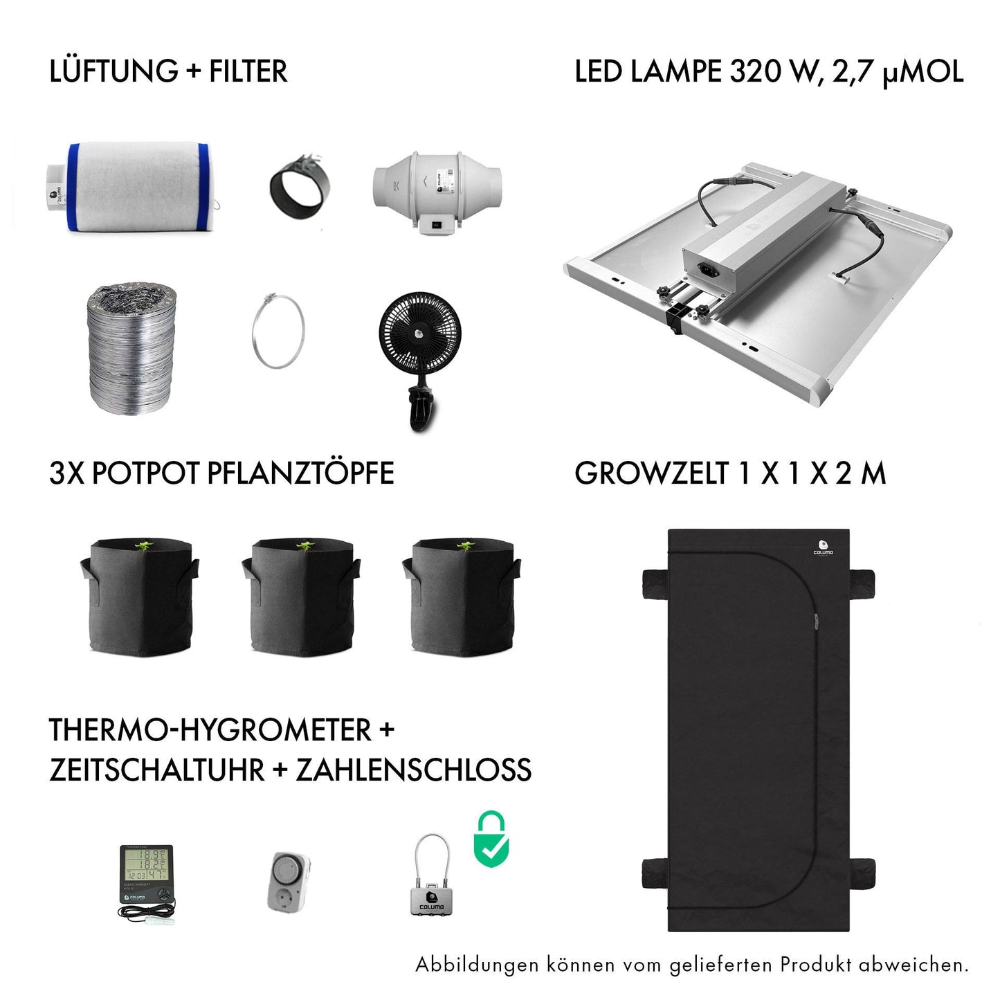 Caluma - Set 3 Plants Plus (100x100x200cm, 320W)