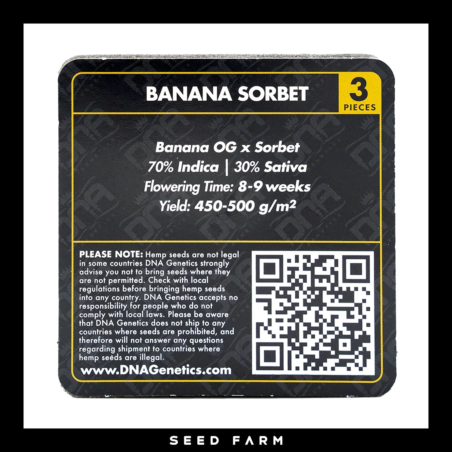 DNA Genetics Banana Sorbet, Grow your Own, feminisierte Cannabis Samen, 3 Stück, Rückseite