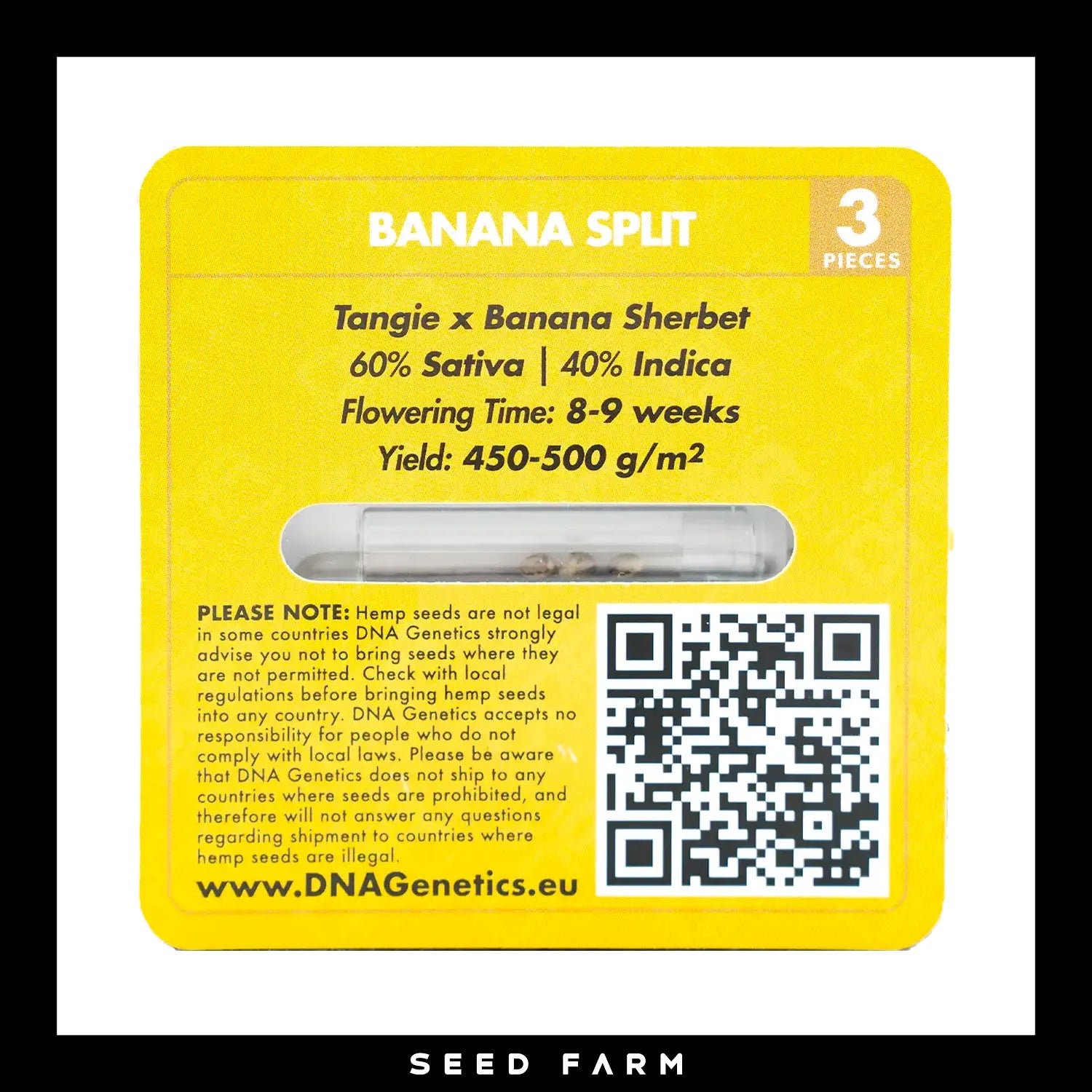 DNA Genetics Banana Split, Crockett Family Farm, regular Cannabis Samen, 3 Stück, RückseiteDNA Genetics Banana Split, Crockett Family Farm, regular Cannabis Samen, 3 Stück, Rückseite