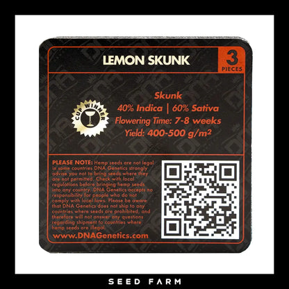 DNA Genetics Lemon Skunk, feminisierte Cannabis Samen, 3 Stück, Rückansicht