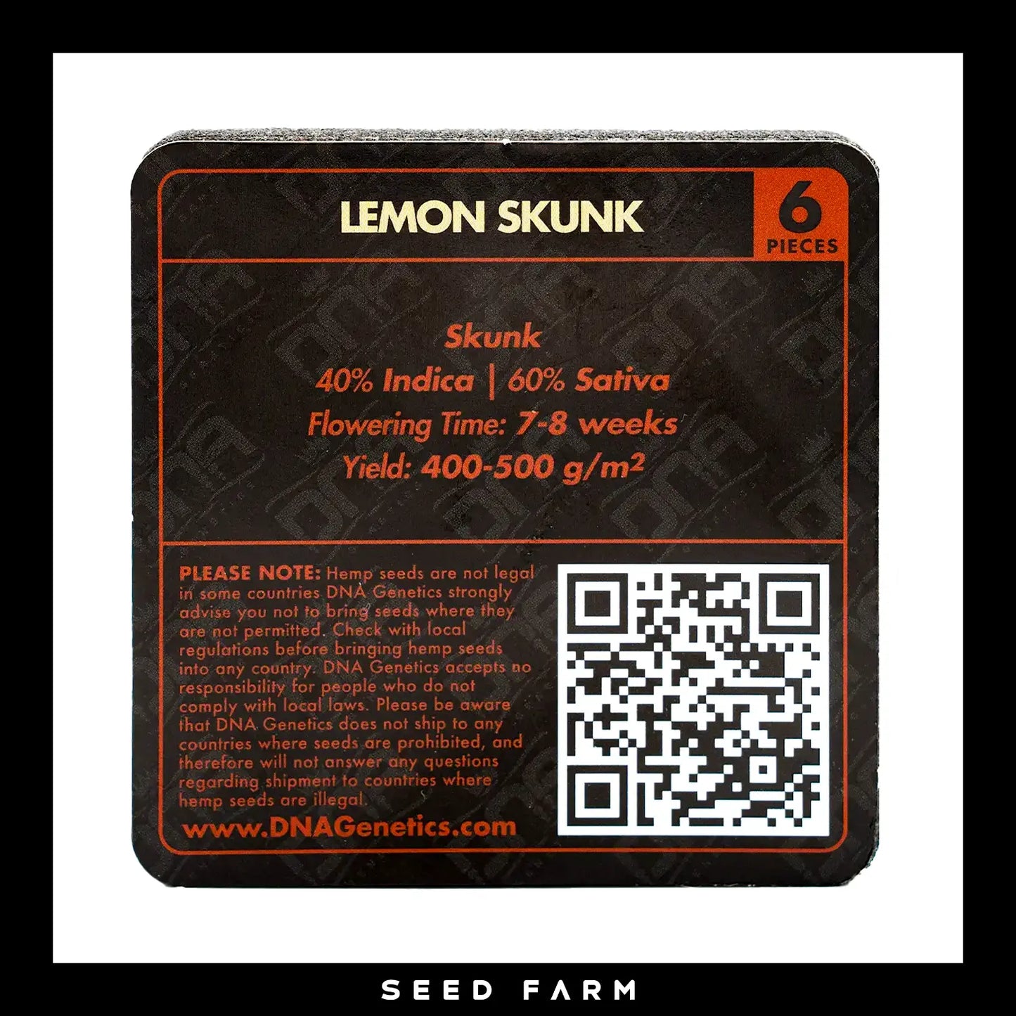 DNA Genetics Lemon Skunk, feminisierte Cannabis Samen, 6 Stück, Rückansicht