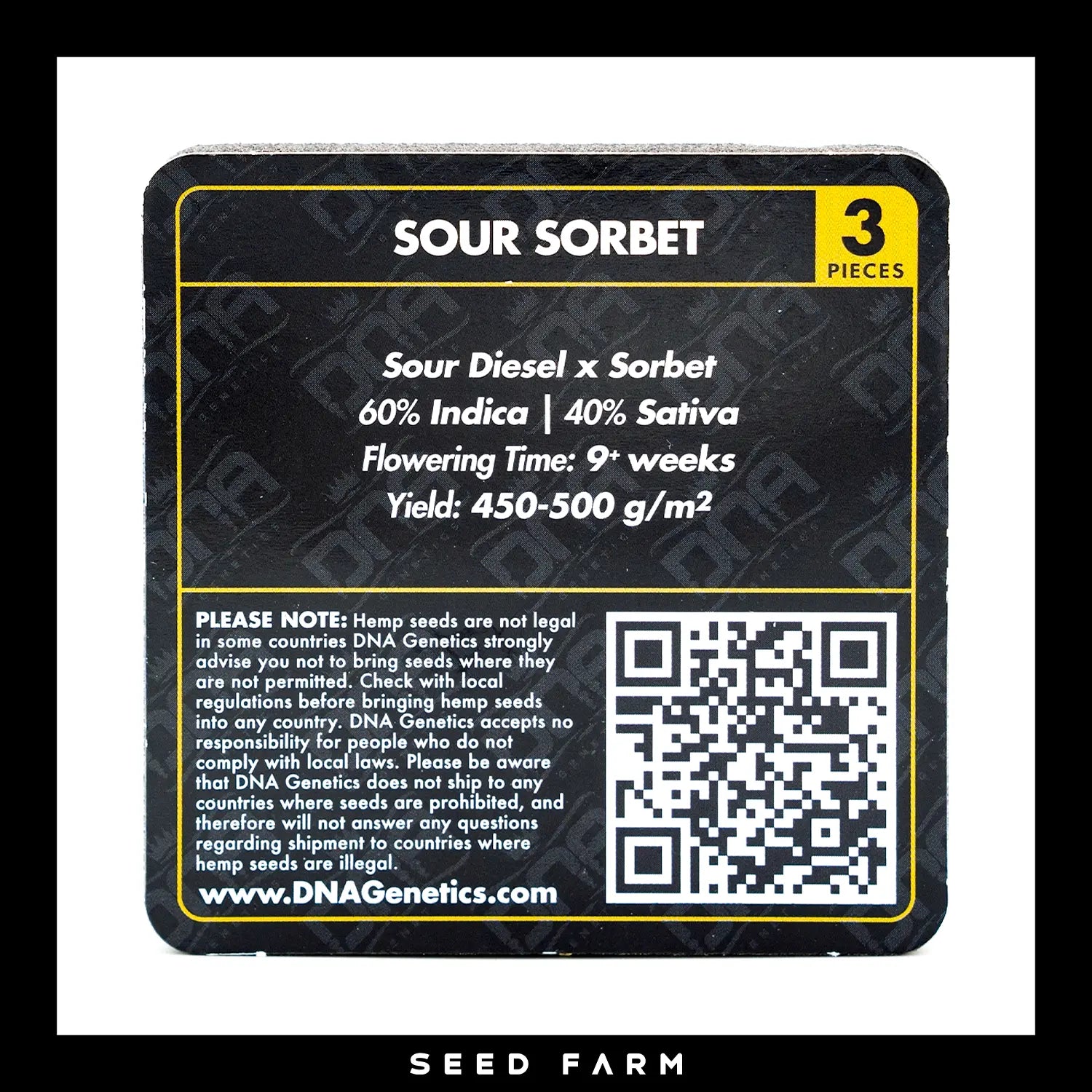 DNA Genetics Sour Sorbet, Grow your Own, feminisierte Cannabis Samen, 3 Stück, Rückansicht