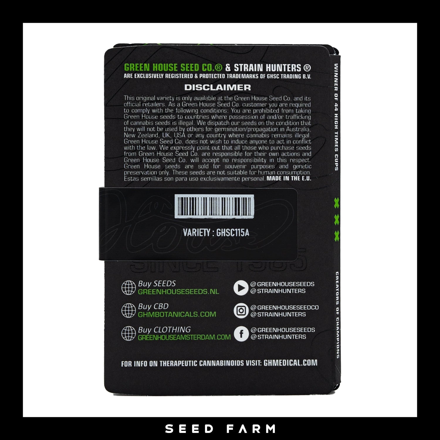 Green House Seed Company, White Widow, automatic Cannabis Samen, Rückansicht